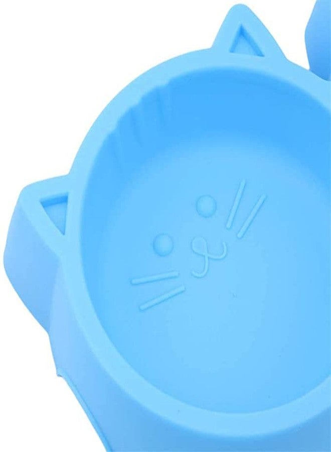 Pups&Pets وعاء طعام وماء مزدوج على شكل وجه قطة من Pups&Pets للكلاب والقطط (لون أزرق) - عبوة من قطعة واحدة - Image 4